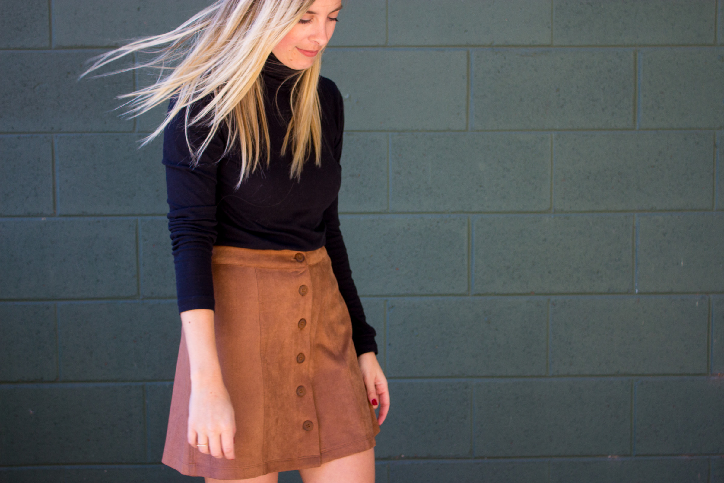Suede Button Down Skirt
