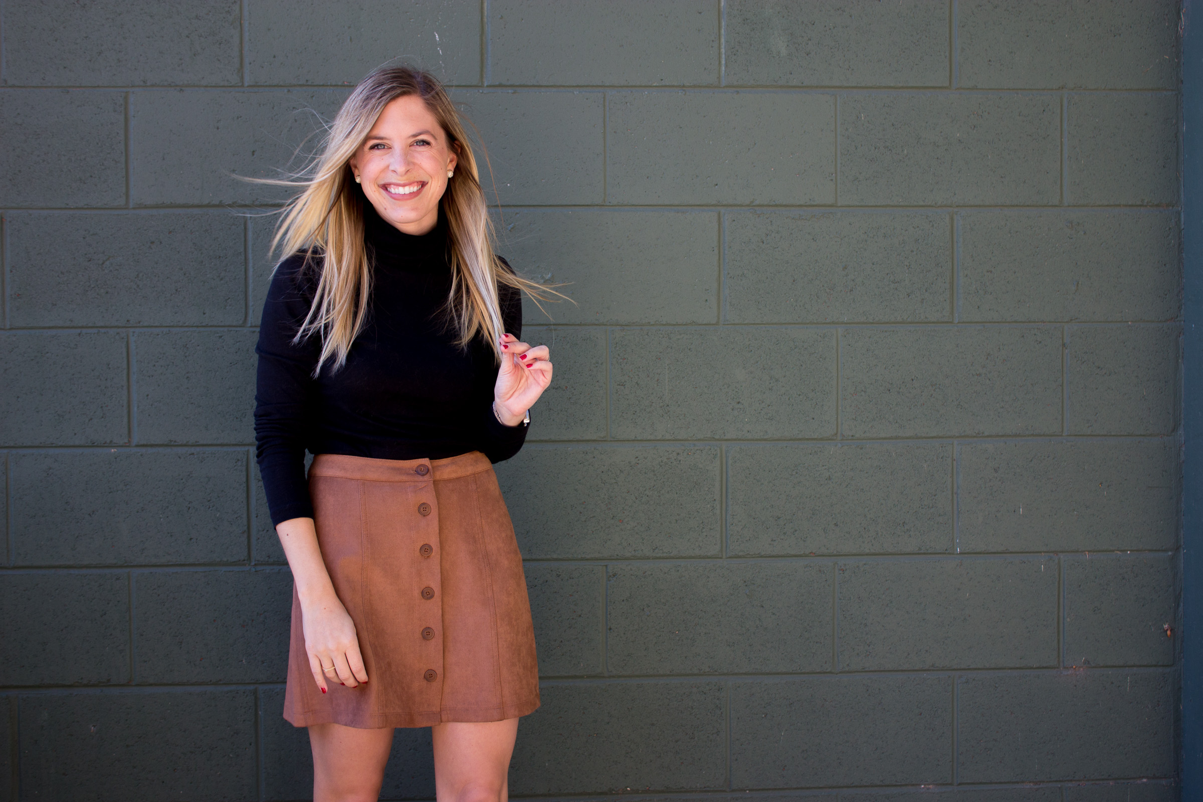 Suede Button Down Skirt