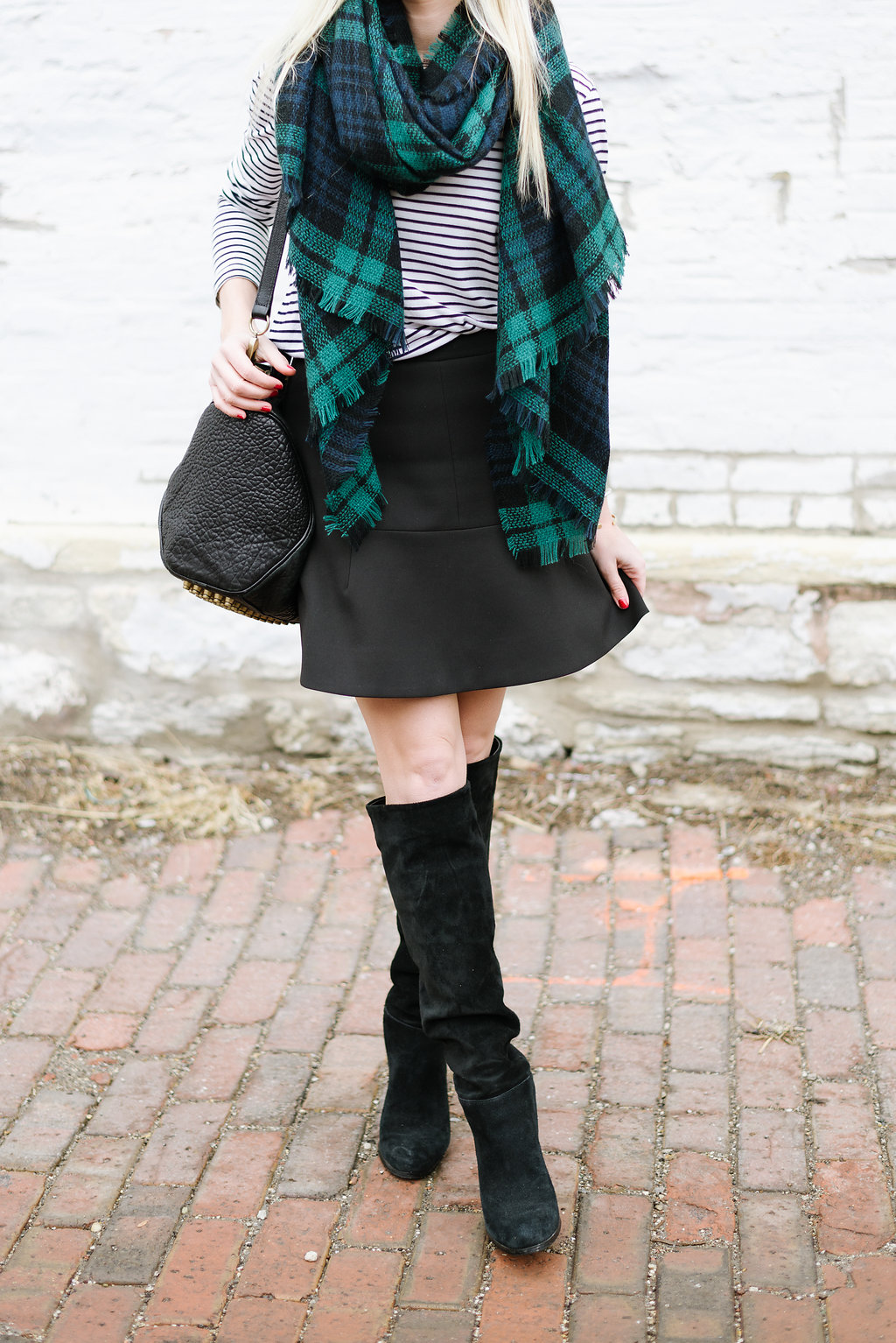Plaid Scarf and Striped Tee