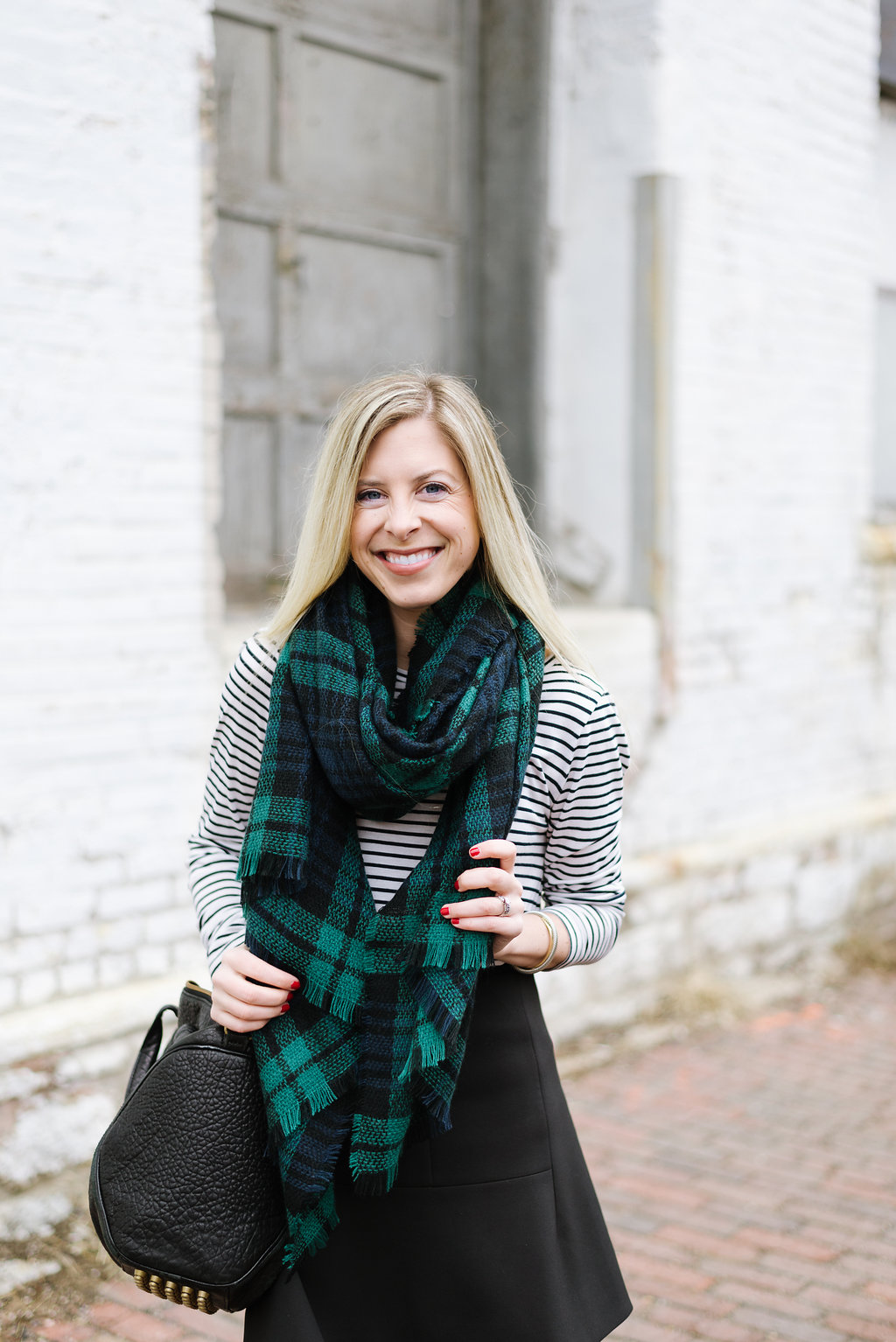 Plaid Scarf and Striped Tee